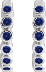 Sterling Silver Lab-Grown Blue Sapphire 15 mm Hinged Hoop Earrings
