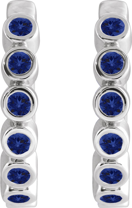 Sterling Silver Lab-Grown Blue Sapphire 15 mm Hinged Hoop Earrings