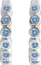 Sterling Silver Natural Aquamarine 15 mm Hinged Hoop Earrings