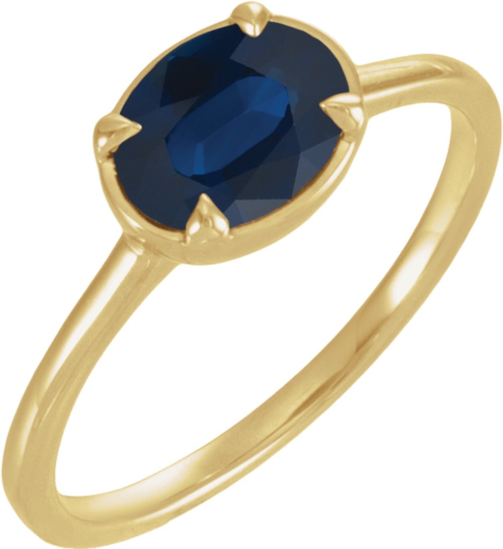 10K Yellow Gold Lab-Grown Blue Sapphire Claw-Prong Bezel-Style Ring