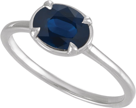 10K White Gold Lab-Grown Blue Sapphire Claw-Prong Bezel-Style Ring