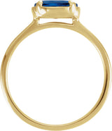 10K Yellow Gold Lab-Grown Blue Sapphire Claw-Prong Bezel-Style Ring