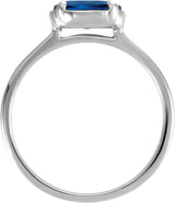 10K White Gold Lab-Grown Blue Sapphire Claw-Prong Bezel-Style Ring