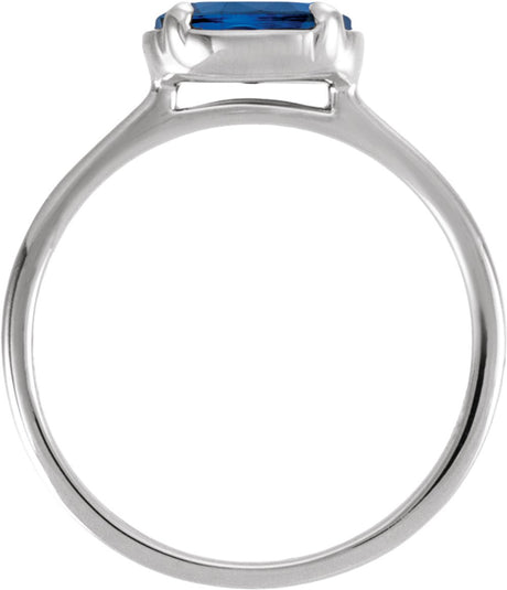 10K White Gold Lab-Grown Blue Sapphire Claw-Prong Bezel-Style Ring