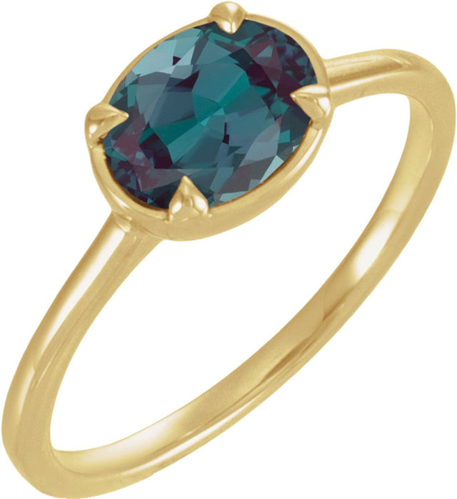 10K Yellow Gold Lab-Grown Alexandrite Claw-Prong Bezel-Style Ring