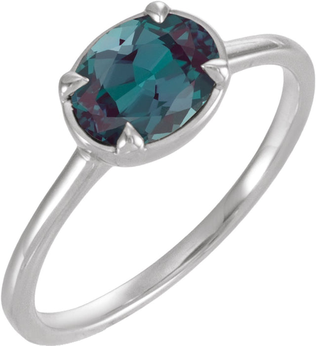 Sterling Silver Lab-Grown Alexandrite Claw-Prong Bezel-Style Ring