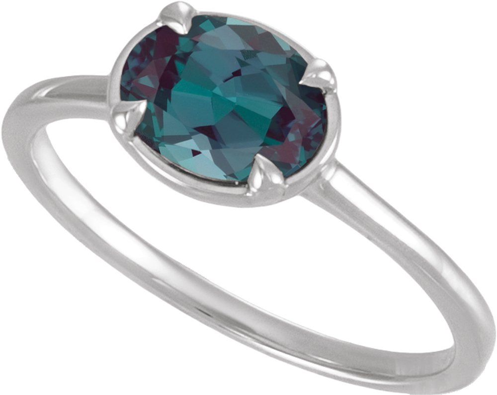 Sterling Silver Lab-Grown Alexandrite Claw-Prong Bezel-Style Ring