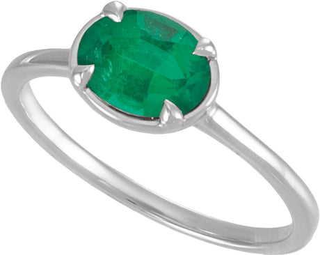 10K White Gold Lab-Grown Emerald Claw-Prong Bezel-Style Ring
