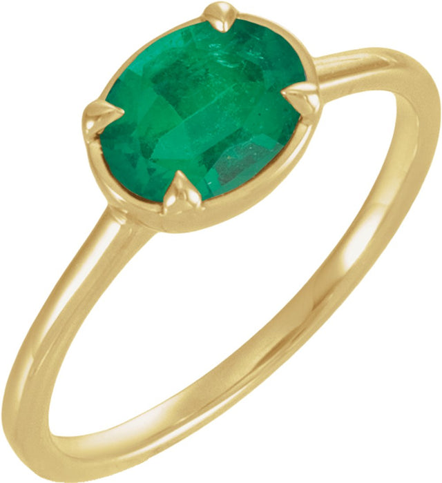 14K Yellow Gold Vermeil Lab-Grown Emerald Claw-Prong Bezel-Style Ring