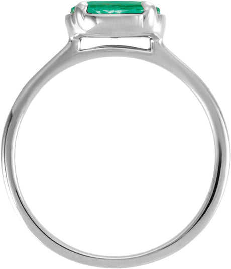 14K White Gold Lab-Grown Emerald Claw-Prong Bezel-Style Ring