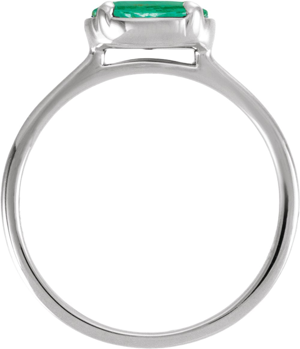 10K White Gold Lab-Grown Emerald Claw-Prong Bezel-Style Ring