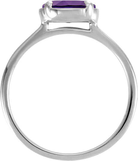 14K White Gold Lab-Grown Amethyst Claw-Prong Bezel-Style Ring