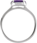 10K White Gold Lab-Grown Amethyst Claw-Prong Bezel-Style Ring