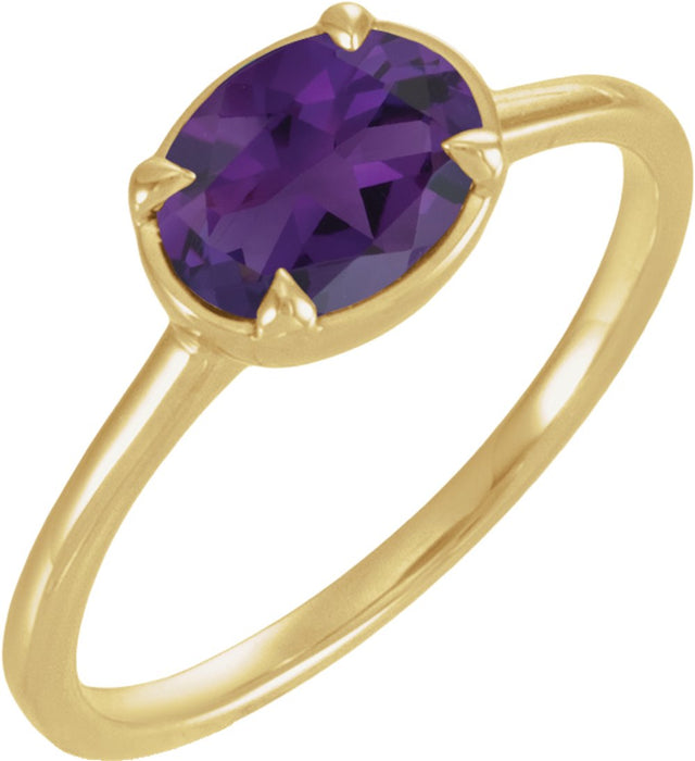 14K Yellow Gold Vermeil Lab-Grown Amethyst Claw-Prong Bezel-Style Ring