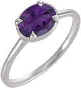 14K White Gold Lab-Grown Amethyst Claw-Prong Bezel-Style Ring