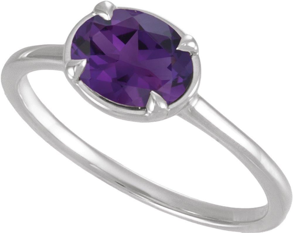 10K White Gold Lab-Grown Amethyst Claw-Prong Bezel-Style Ring