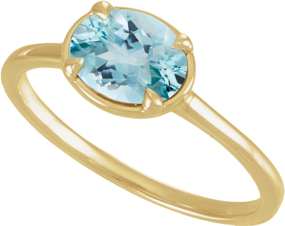 14K Yellow Gold Vermeil Natural Aquamarine Claw-Prong Bezel-Style Ring