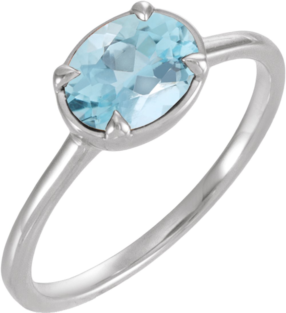 Sterling Silver Natural Aquamarine Claw-Prong Bezel-Style Ring