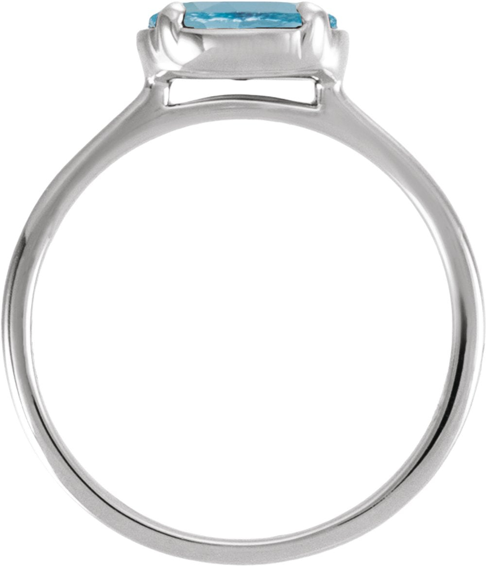 Sterling Silver Natural Aquamarine Claw-Prong Bezel-Style Ring