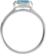 Sterling Silver Natural Aquamarine Claw-Prong Bezel-Style Ring