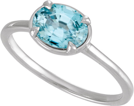 10K White Gold Natural Blue Zircon Claw-Prong Bezel-Style Ring