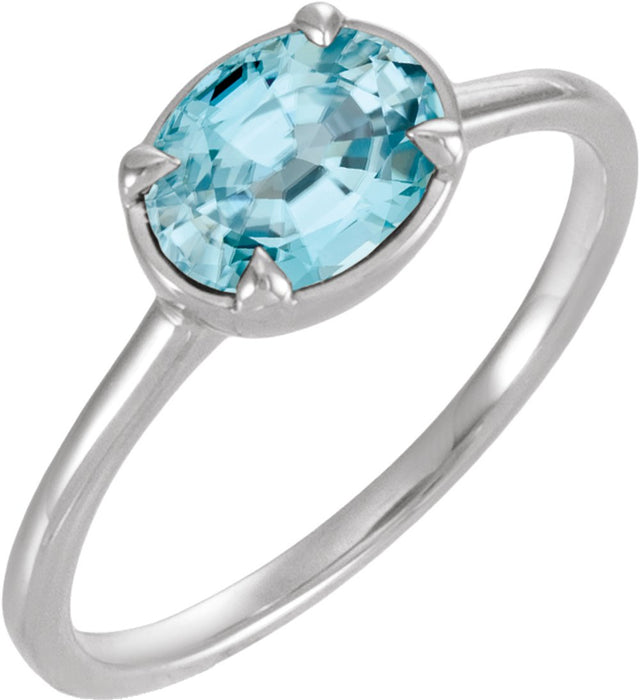Sterling Silver Natural Blue Zircon Claw-Prong Bezel-Style Ring