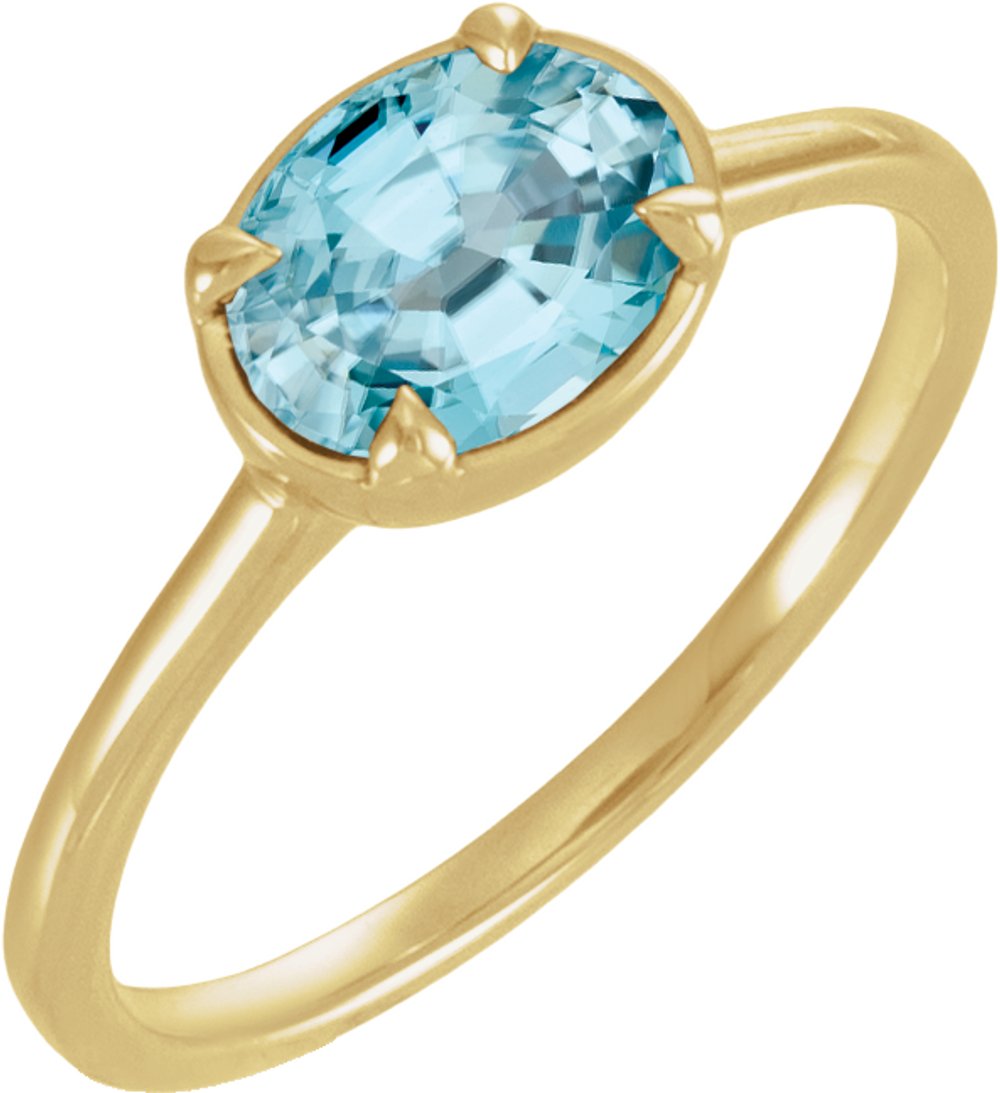 10K Yellow Gold Natural Blue Zircon Claw-Prong Bezel-Style Ring