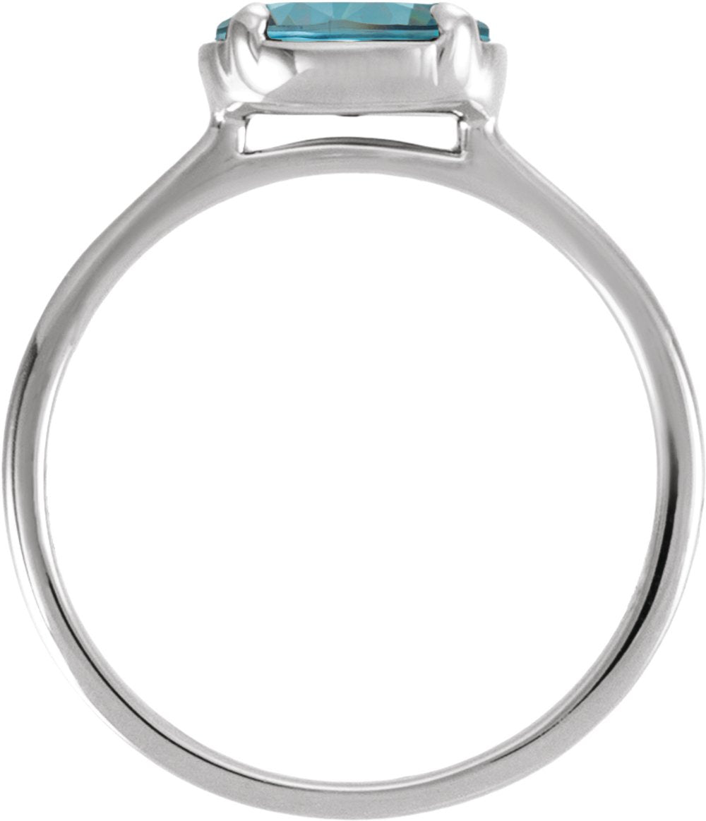 14K White Gold Natural Blue Zircon Claw-Prong Bezel-Style Ring