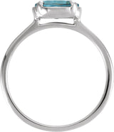 14K White Gold Natural Blue Zircon Claw-Prong Bezel-Style Ring