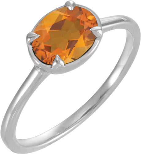 10K White Gold Natural Citrine Oval Claw-Prong Bezel-Style Ring