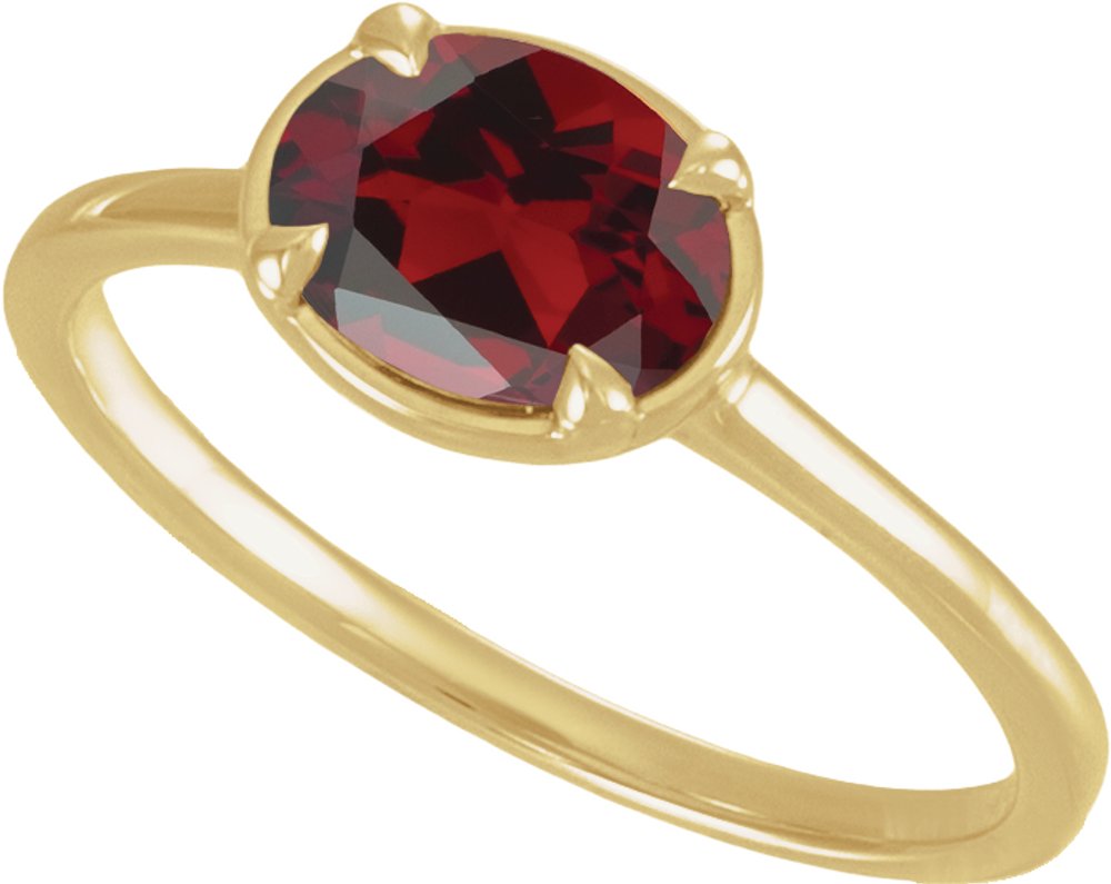 14K Yellow Gold Natural Mozambique Garnet Claw-Prong Bezel-Style Ring