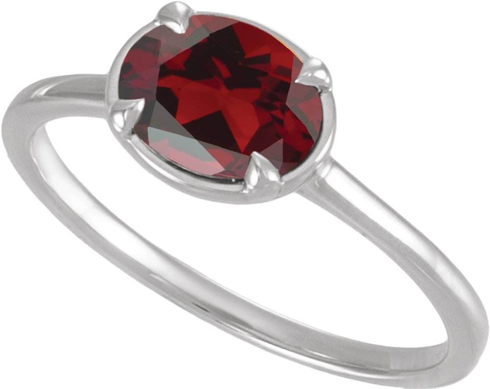 10K White Gold Natural Mozambique Garnet Claw-Prong Bezel-Style Ring