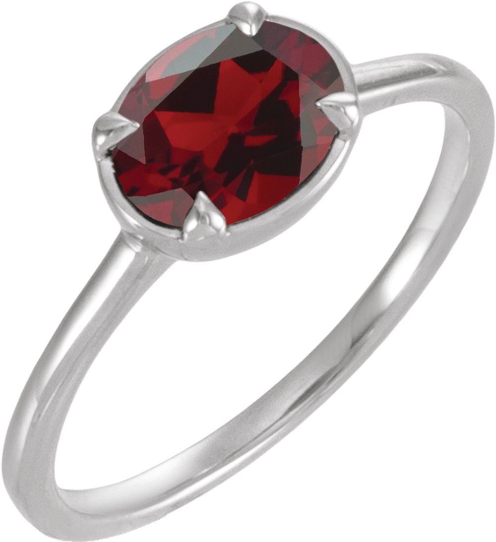 14K White Gold Natural Mozambique Garnet Claw-Prong Bezel-Style Ring