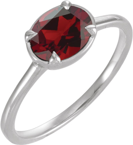 10K White Gold Natural Mozambique Garnet Claw-Prong Bezel-Style Ring