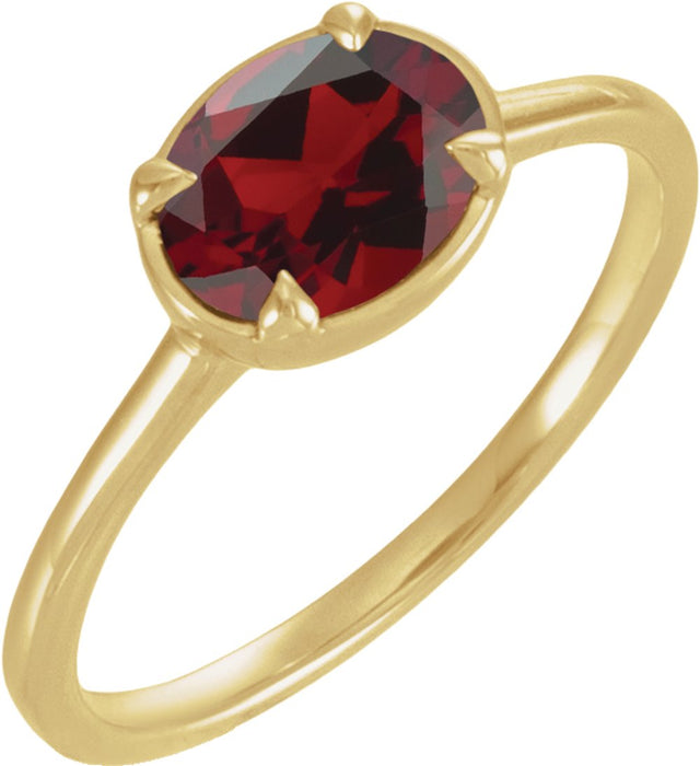 14K Yellow Gold Natural Mozambique Garnet Claw-Prong Bezel-Style Ring