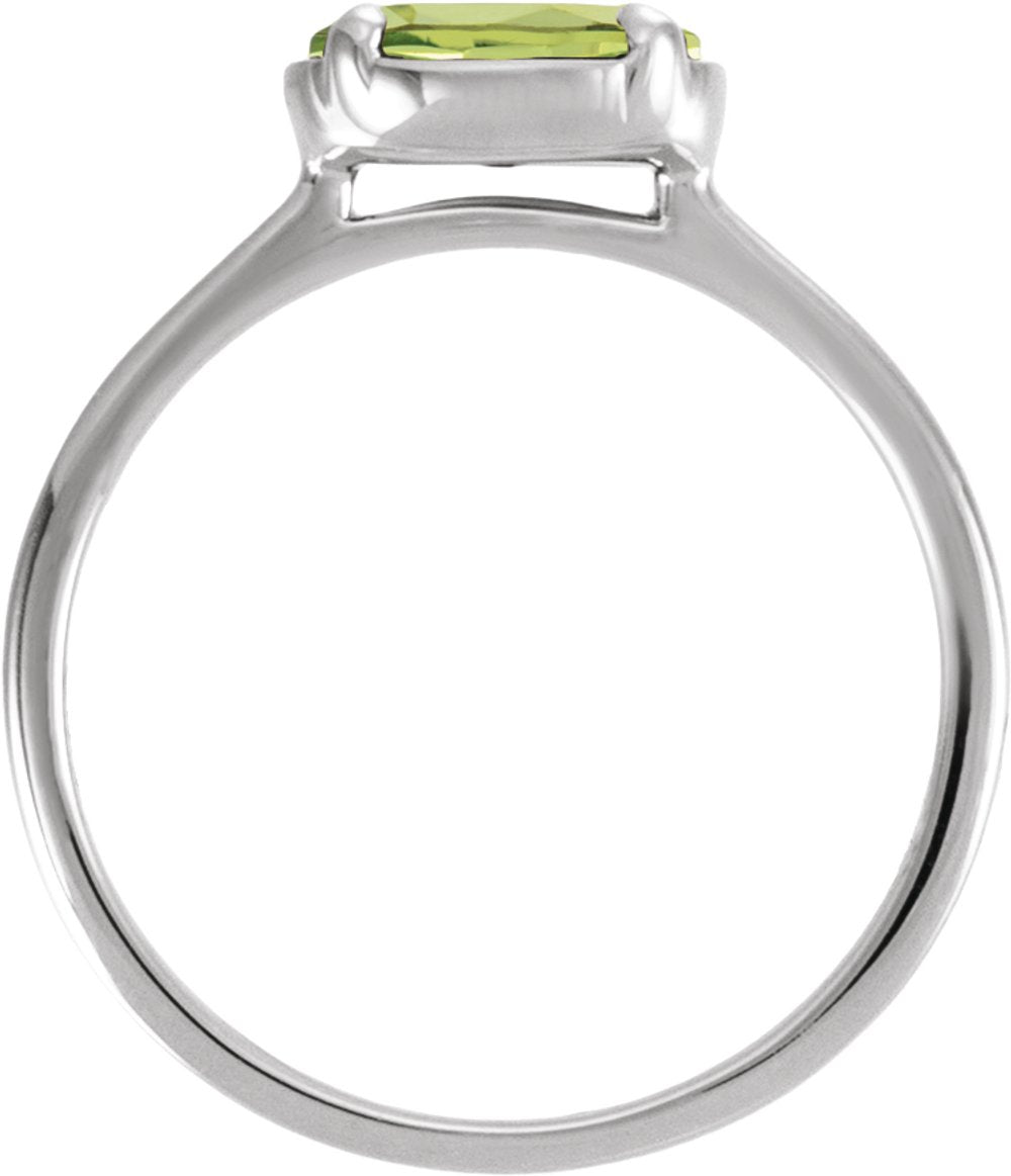 10K White Gold Natural Peridot Claw-Prong Bezel-Style Ring