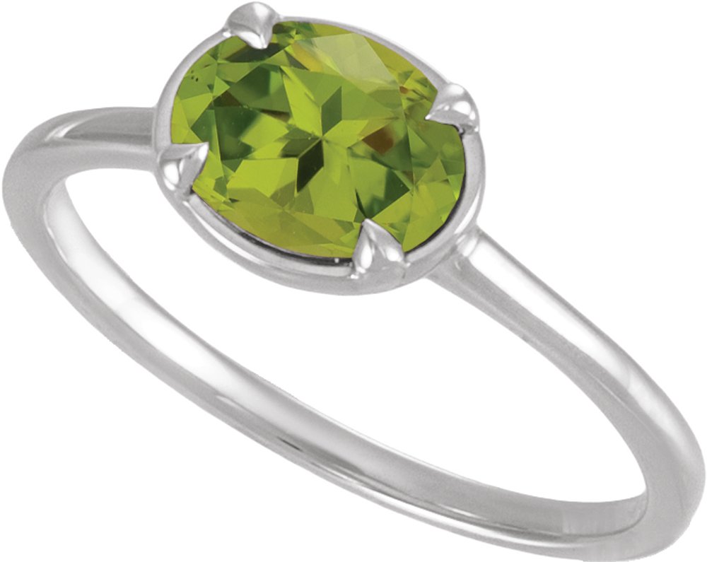 10K White Gold Natural Peridot Claw-Prong Bezel-Style Ring