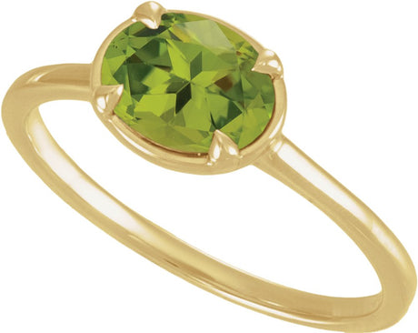 14K Yellow Gold Natural Peridot Claw-Prong Bezel-Style Ring