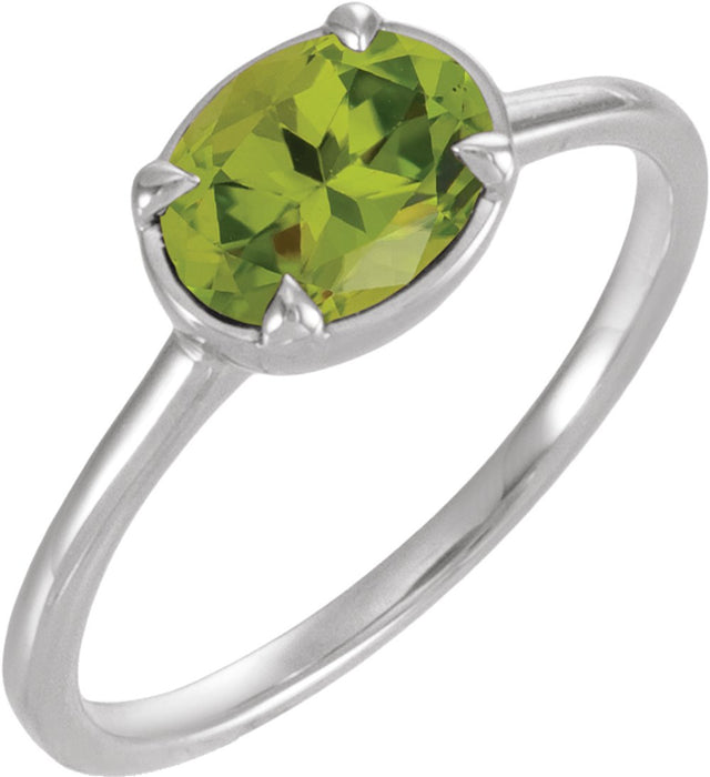 Sterling Silver Natural Peridot Claw-Prong Bezel-Style Ring