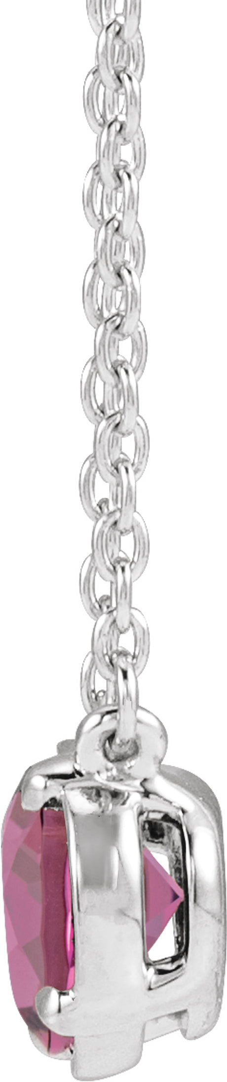 14K White Gold Natural Pink Tourmaline Claw-Prong Bezel-Style 18" Necklace