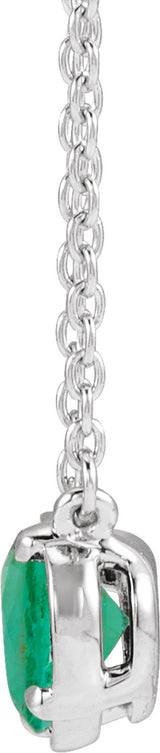 10K White Gold Lab-Grown Emerald Claw-Prong Bezel-Style 18" Necklace