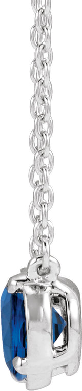 10K White Gold Lab-Grown Blue Sapphire Claw-Prong Bezel-Style 18" Necklace