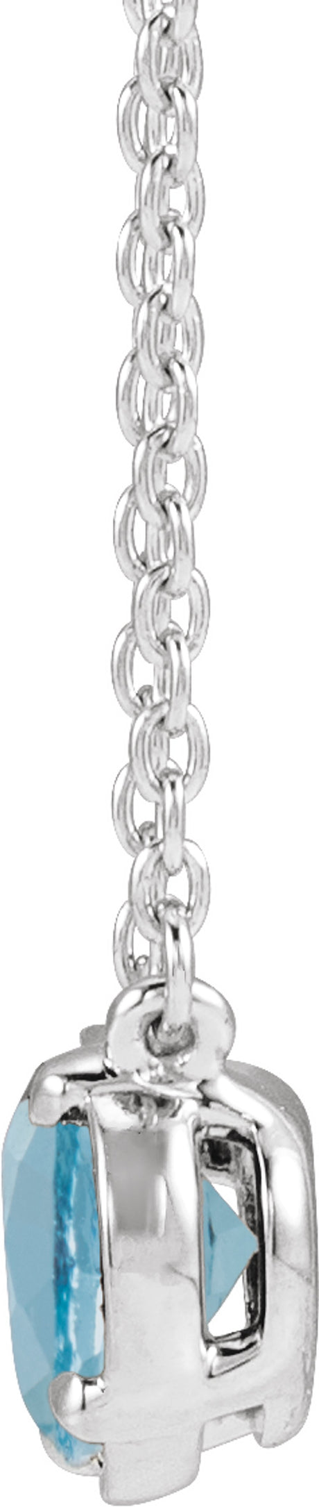 14K White Gold Natural Aquamarine Claw-Prong Bezel-Style 18" Necklace