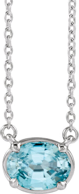 14K White Gold Natural Blue Zircon Claw-Prong Bezel-Style 18" Necklace