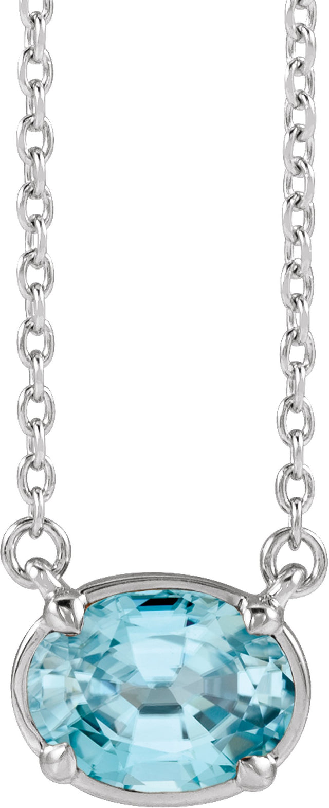 14K White Gold Natural Blue Zircon Claw-Prong Bezel-Style 18" Necklace