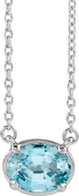 14K White Gold Natural Blue Zircon Claw-Prong Bezel-Style 18" Necklace