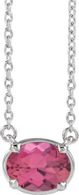 10K White Gold Natural Pink Tourmaline Claw-Prong Bezel-Style 18" Necklace