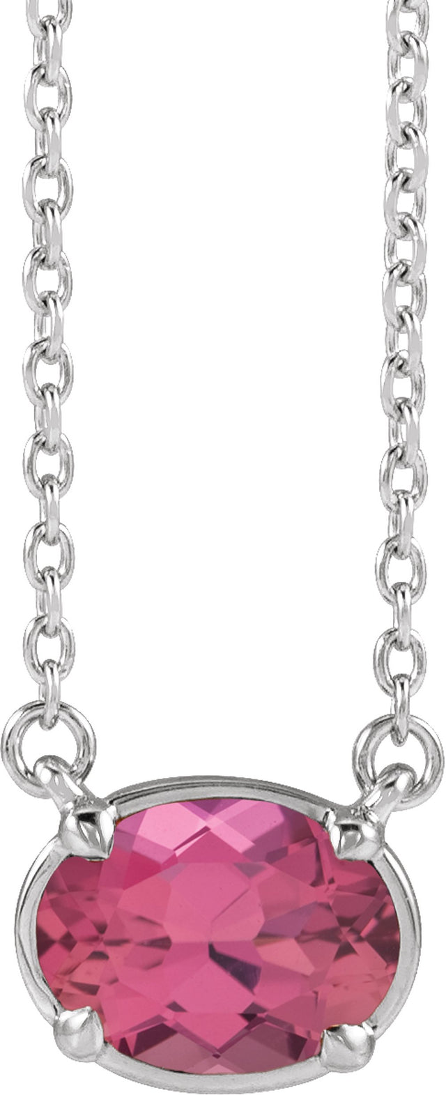 10K White Gold Natural Pink Tourmaline Claw-Prong Bezel-Style 18" Necklace