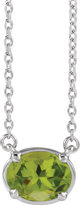 Sterling Silver Natural Peridot Claw-Prong Bezel-Style 18" Necklace