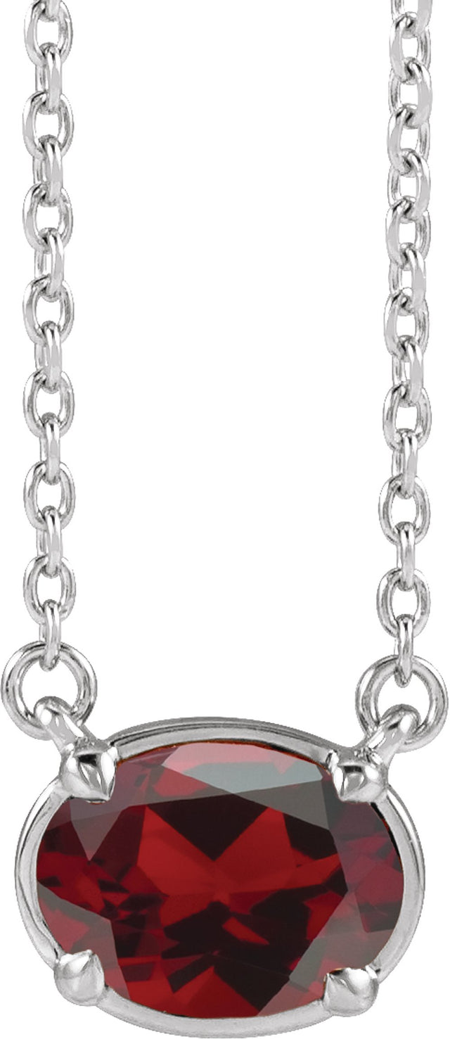 Sterling Silver Natural Mozambique Garnet Claw-Prong Bezel-Style 18" Necklace